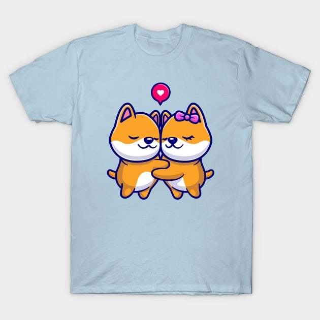 Cute Shiba Inu Couple Hugging Cartoon T-Shirt by Catalyst Labs